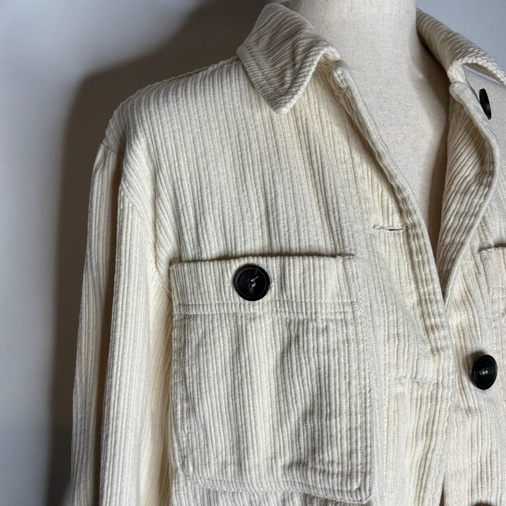 Zara Cream Corduroy Cropped Shirt Trucker Jacket Size XSmall